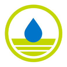 Favicon of a water drop inside a circle — represents FROG® system benefit of being gentle on swim spa surfaces with less odor.