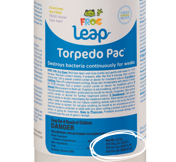 FROG Leap Torpedo Pac Closeup of the label on a FROG Leap Torpedo Pac