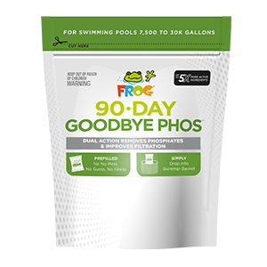 FROG® 90-Day Goodbye Phos — phosphate remover pool treatment that helps prevent algae growth for up to 90 days.
