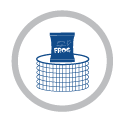 Pool chemical pod in skimmer basket — favicon representing Drop N Go or prefilled pod use in pools.